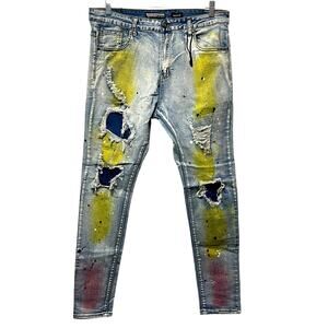 TR Premium Jeans Men's 36x32 Skinny Thrashed Distressed Hiphop Paint Splattered